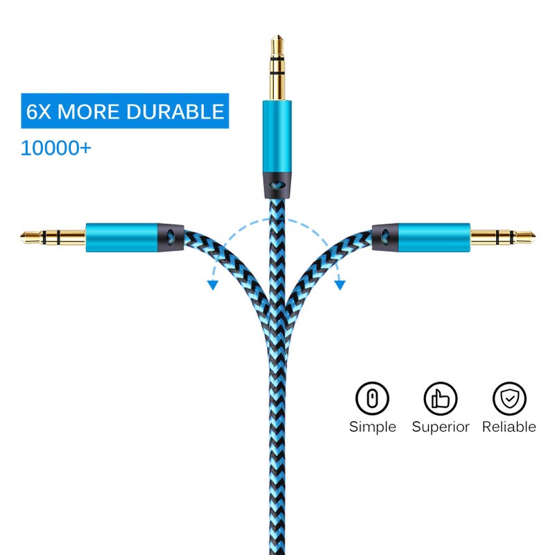 AILKIN AUX Cord for Car, 6 Pack 3.5mm Auxiliary Audio Cable, Braided Stereo AUX Chords Compatible Headphone Car, iPhone, iPod, iPad, Samsung Galaxy, HTC, LG, Google Pixel, Tablet & More - Image 3